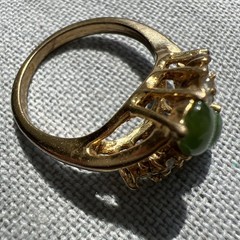 Vintage Faux Jade & Diamond Ring Set In Gold Tone Metal; Sz. 6.5; Beautiful!