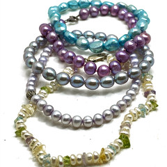 Freshwater Pearl Bracelet 5 Lot Blue Purple Lavender Stretch