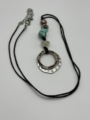 Bohemian Black Nylon Strung Necklace With Mixed Metals And Stone