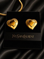 Vtg Yves Saint Laurent YSL Gold Baroque Heart Necklace And Earring Set NWT