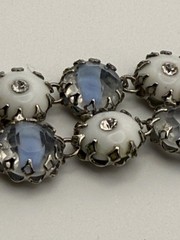 Vintage Gayle attributed bracelet blue givre milk glass rhinestone crown prongs