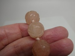 Vintage Chinese Rose Quartz Carved Round 14mm Shou Bead Knotted Necklace 19″