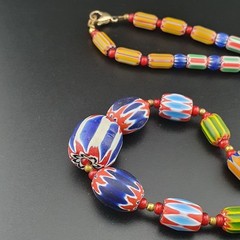 Vintage Venetian Style Multicolor Chevron Glass Beads Necklace 22In | 5.2–18.2mm