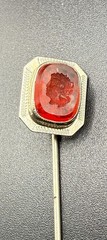 Antique Belais 10K Gold Intaglio Stick Pin Red Glass Cameo Art Deco