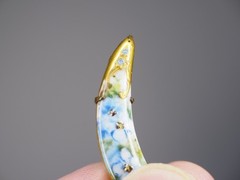 Antique hand painted porcelain brooch jewelry pin lot blue flower C clasp 2 1/4″