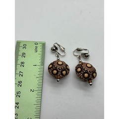 Earrings Boho Chic Carved Wood Beaded Clip on Vintage Y2K
