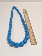 Blue Graduating Bead Faceted Acrylic Necklace. Retro Style. MCM Inspired. 28 In.