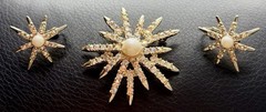 Vintage EMMONS Signed 1950 – 1960 Rhinestone Brooch & Earrings Star Burst Set