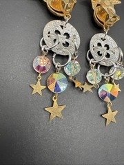 Kirks Folly Signed Silver Gold Tone Dangle Stars Moon Crystal Earrings C81