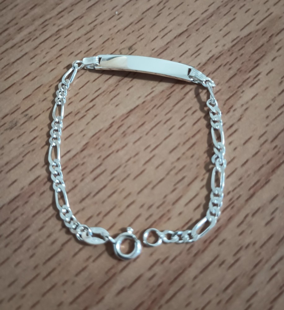 Vtg 925 Italy Sterling Silver 2.5mm Figaro Child Children’s ID Band 6″ Bracelet
