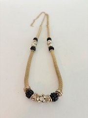 VCLM Gold Tone Mesh Necklace Black Crystal Rhinestone Statement Necklace