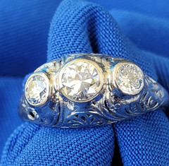 Original EARTH MINED Diamond ART Deco Engagement RING Vintage PLATINUM Trilogy