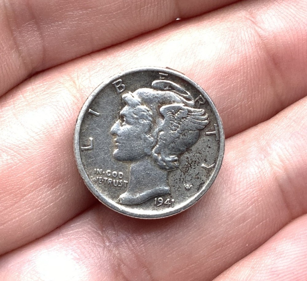VINTAGE 1941 900 COIN SILVER MERCURY DIME COIN SINGLE BUTTON COVER