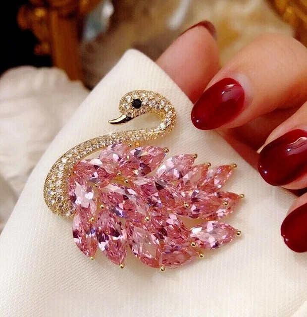 2.90Ct Marquise Cut Lab Created Sapphire Swan Brooch Pin 14K Yellow Gold Plated