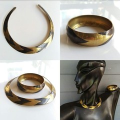Vintage Brass Cheveron Collar Necklace And Matching Bangle