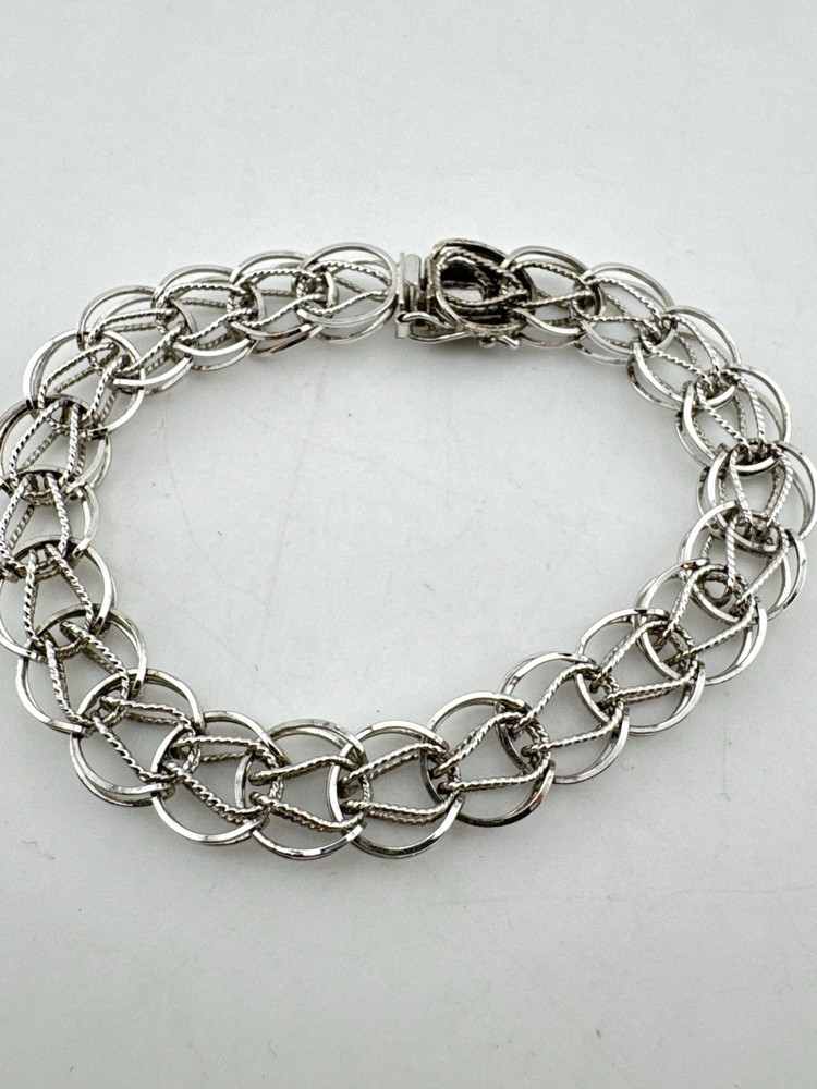 Vintage Sterling Silver Charm Bracelet 10mm Wide Unique Etched Link Starter 925