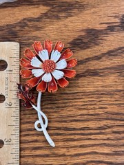 Vintage Retro Enamel Daisy Flower Brooch, 3.5 Inches Long Lapel Pin A. Pepper