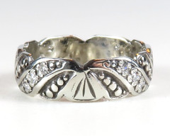 Antique Art Deco Diamond Wedding Eternity Band 14KW Ring Size 4 UK-H 5.24MM Wide