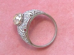 ANTIQUE ART DECO 1.52ct YELLOW EURO DIAMOND PLATINUM ENGAGEMENT RING 1930 sz 6.5