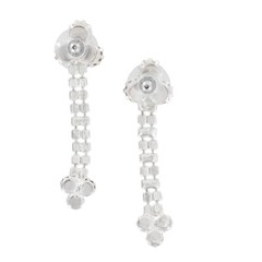 Two Row Black Clear Rhinestone Silver Tone Dangle Chandelier Pierced Earrings 2″