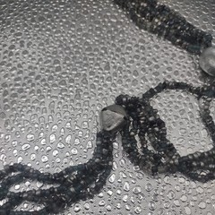 Vintage Shiny Black, Grey, White Necklace 5 Strand Stone Seed Bead Jewelry 17″
