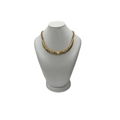 Vintage Gold‑Tone Ornate Statement Necklace | Scrollwork Bib Design Faux Pearl