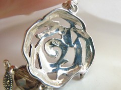 Vintage Sterling Silver 925 Floral Smoky Quartz Marcasite Drop Dangle Earrings