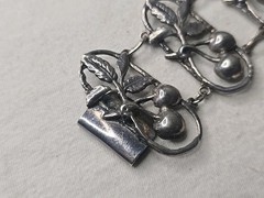 Antique Sterling Silver 925 Ornate Cherries Wide Panel Heavy Bracelet 7″ – 56g