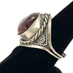 Vtg 1980s Red Brown Stone in Silver Style Southwestern Mexico Adjustable Ring 9