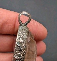 Sterling Silver Rutilated Quartz Carved Scarab Beetle Egyptian Revival Pendant