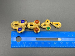 Vintage Blanca Matte Gold Plated Green Orange Blue Long Earrings (760)
