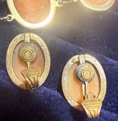 Vintage Italian 800 Silver Vermeil Cameo Jewelry Set Three Graces Clip Earrings