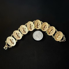 Cherub Panel Link Bracelet Victorian Revival Gold Tone Putti Figural 7 Inch