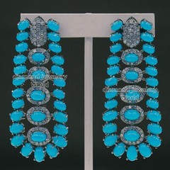 Amazing 2.27ct Rose Cut Diamond Turquoise Studded Silver Vintage Earring Jewelry