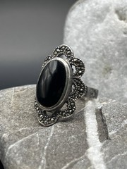 Vintage USSR 925 Silver Ring Black Stone Jewelry Size 7
