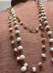 3-Layer Beaded Necklace Gold Tone Multicolor Neutral Boho Chic Long