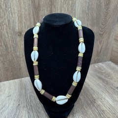 Vintage Cowrie Shell Necklace Boho Beach Jewelry With Brown Beads