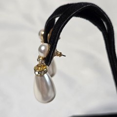 Monet Pearl Drop Earrings Stacked Tiered Faux Pearls & Crystal Accents