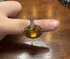 Kenneth Jay Lane Cocktail Ring Amber Colored Faceted Center Stone Size 7