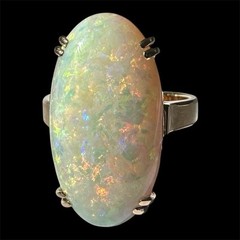 Crystal Opal Oval Cabochon 5.45 Carats 21.4 mm x 11.4 mm 18k Yellow Gold Ring