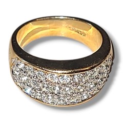 Vintage 18K HGE CZ Pave Cocktail Ring Size 8 Gold Tone Wide Band Statement