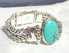 Vintage Heavy Exex Claudia Agudelo Sterling Woven Turquoise Bracelet 6.25″-6.5″