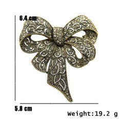 Vintage Black Color Rhinestone Bow Brooches for Women Large Bowknot Brooch Pin