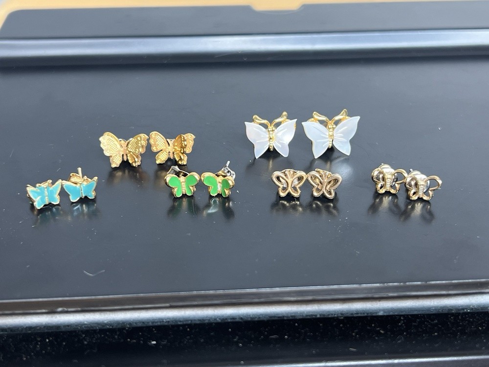 Vintage Butterfly Earrings Filigree Open Pierced Colorful Lot 6 Dainty Small See