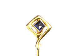 10k Stickpin Square Blue Stone Art Deco C. 1920 Estate Jewelry Timeless Gift