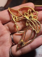 Tona Signed Lady Brooch With A Clear Rhinestone Pendant 3in X 2in