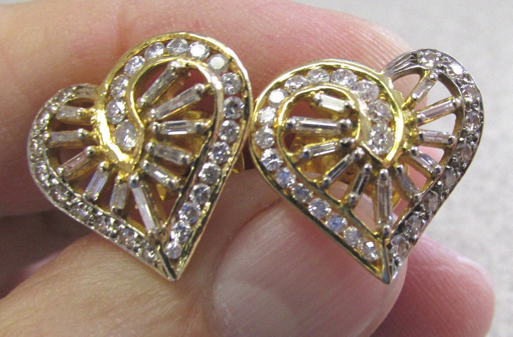 Stunning Beautiful Large Heart Shape Diamond Earrings 14k Gold Make OIffer