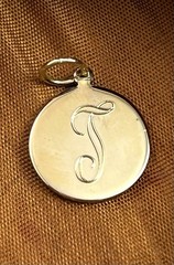 Vintage Initial T Charm Dainty Pendant Etched Gold Plated Metal Vintage Jewelry