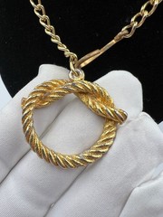 Vintage Gold Tone Rope Knot Pendant Necklace