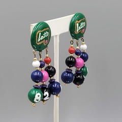 Vintage LOTTO Pierced Earrings Hand Painted Gold tone Dangle 2.5 in